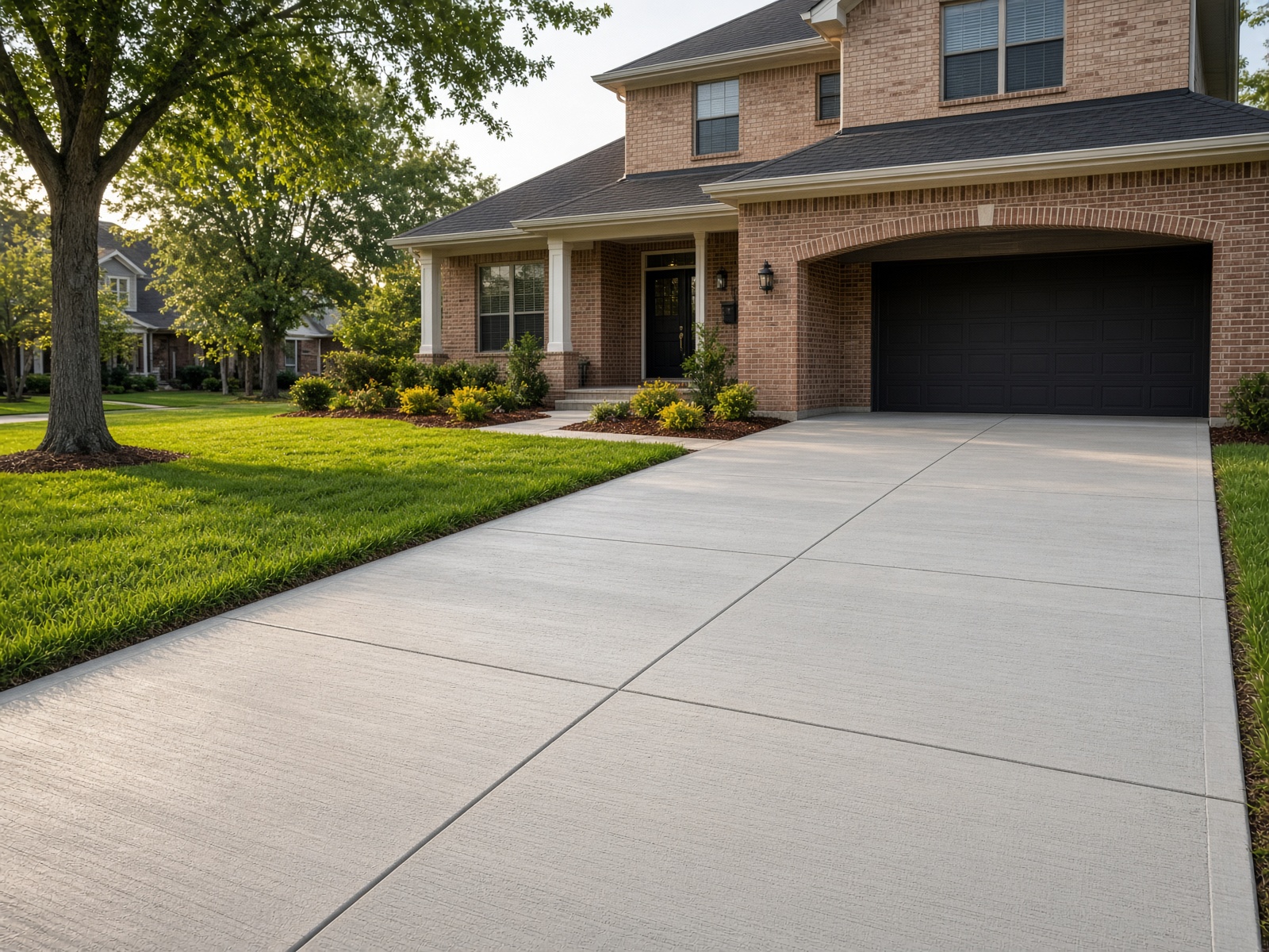 Broom-finished concrete driveway with clean control joints