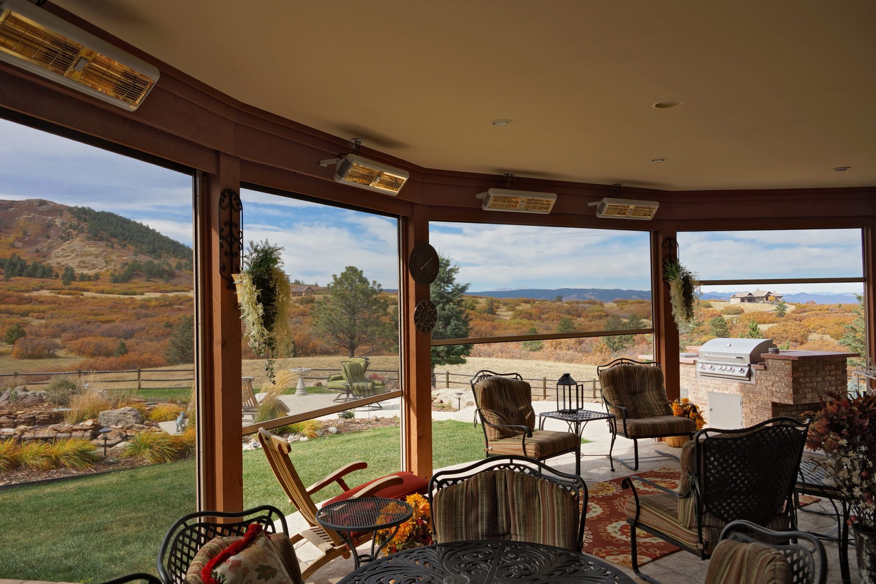 Screened porch with insect mesh and outdoor heaters, a patio enclosure for evenings in Frisco, Prosper, and Celina